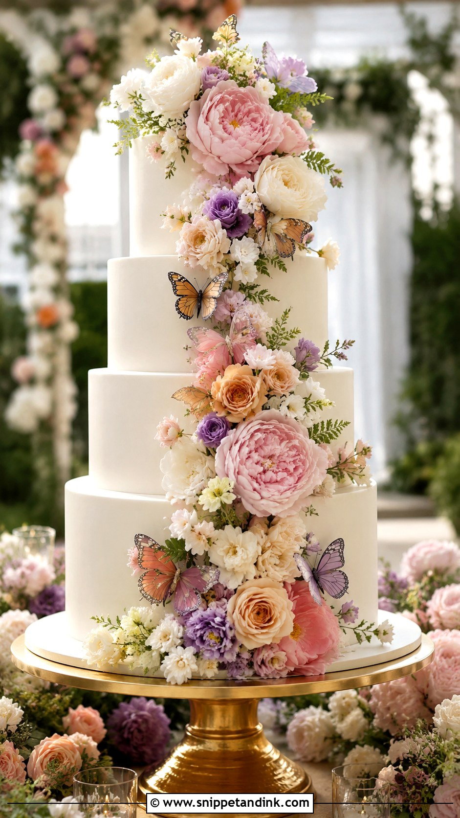 Butterfly Garden Wedding Cake With Blue Flowers - Snippet and Ink - 20 Butterfly Garden Cake Ideas for Wedding