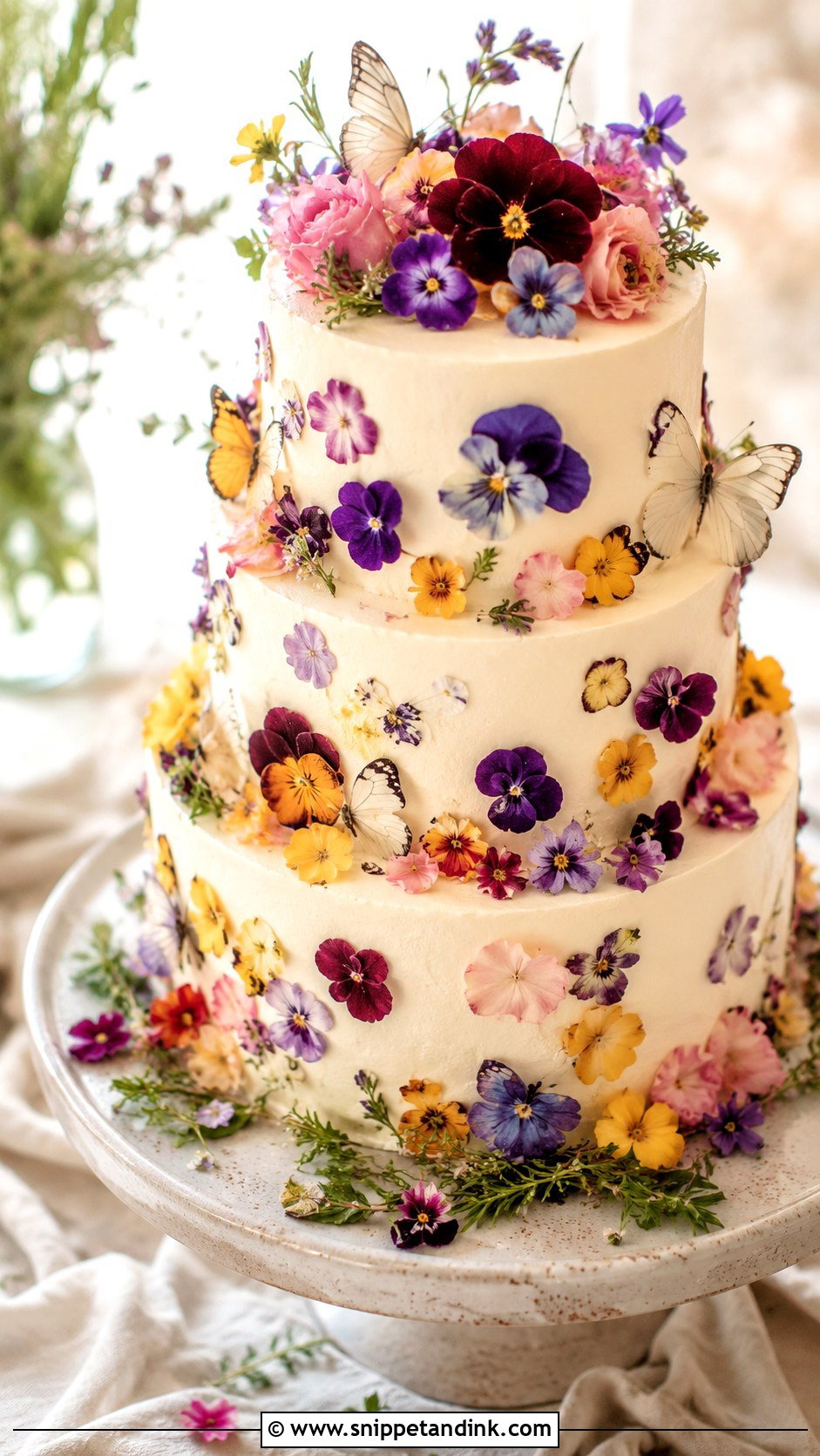 Butterfly Garden Wedding Cake With Edible Flowers - Snippet and Ink - 20 Butterfly Garden Cake Ideas for Wedding