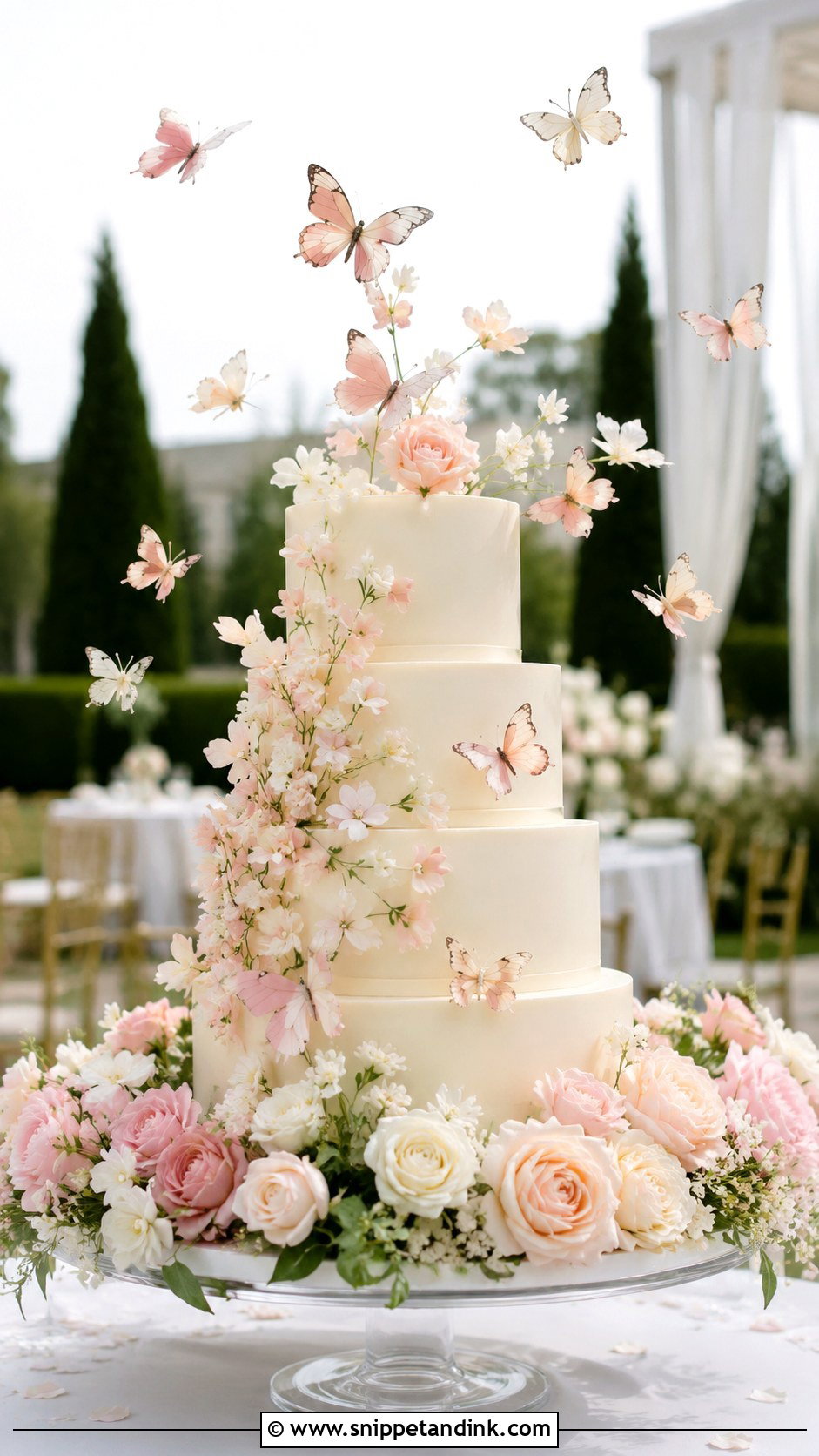 Butterfly Garden Wedding Cake With Floating Butterflies - Snippet and Ink - 20 Butterfly Garden Cake Ideas for Wedding