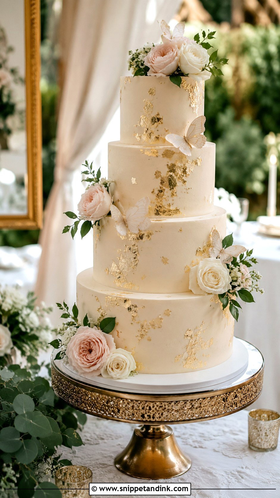 Butterfly Garden Wedding Cake With Floral Cascade - Snippet and Ink - 20 Butterfly Garden Cake Ideas for Wedding
