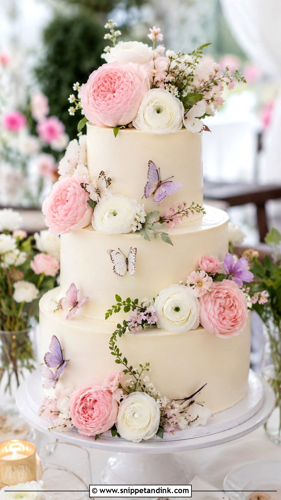 Butterfly Garden Wedding Cake With Fresh Flowers - Snippet and Ink - 20 Butterfly Garden Cake Ideas for Wedding