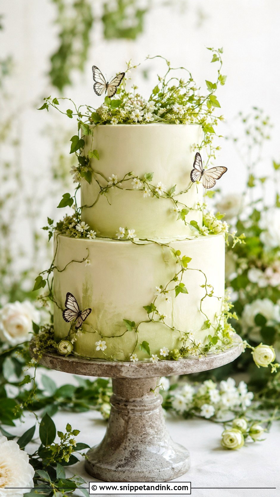 Butterfly Garden Wedding Cake With Green Vines - Snippet and Ink - 20 Butterfly Garden Cake Ideas for Wedding