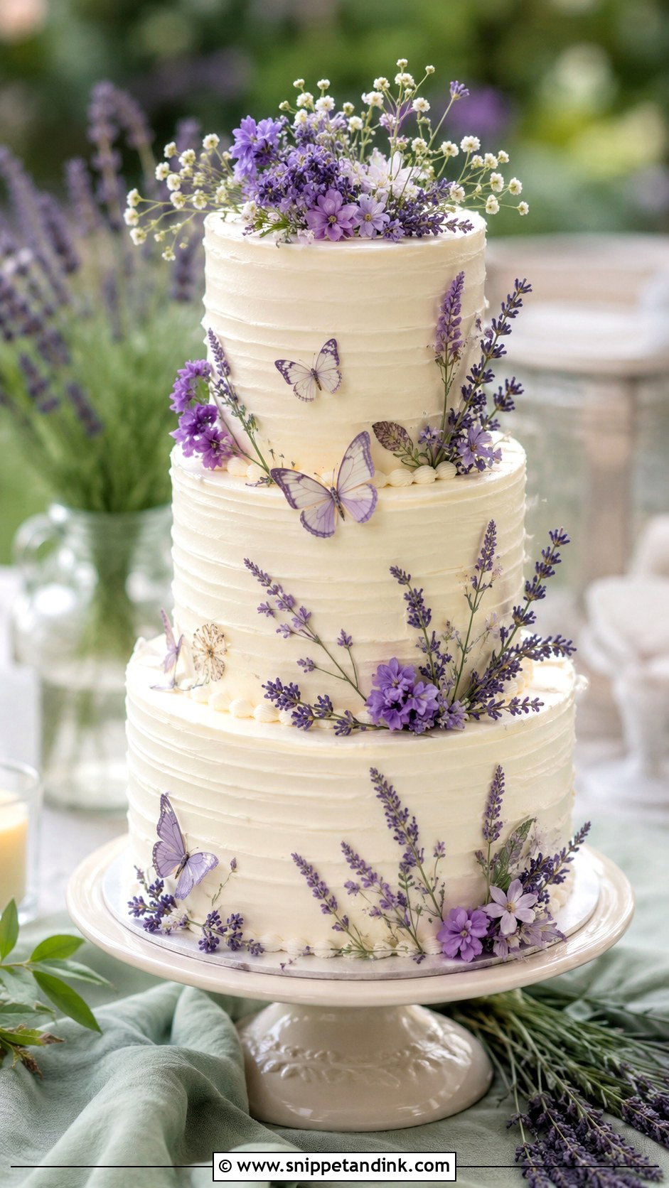 Butterfly Garden Wedding Cake With Lavender Flowers - Snippet and Ink - 20 Butterfly Garden Cake Ideas for Wedding