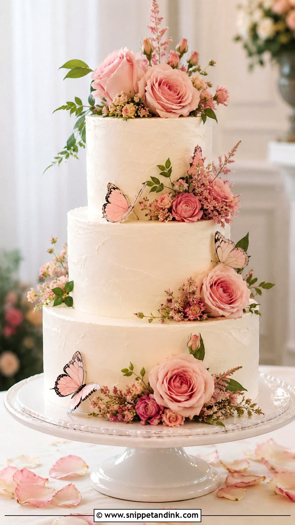 Butterfly Garden Wedding Cake With Pink Roses - Snippet and Ink - 20 Butterfly Garden Cake Ideas for Wedding