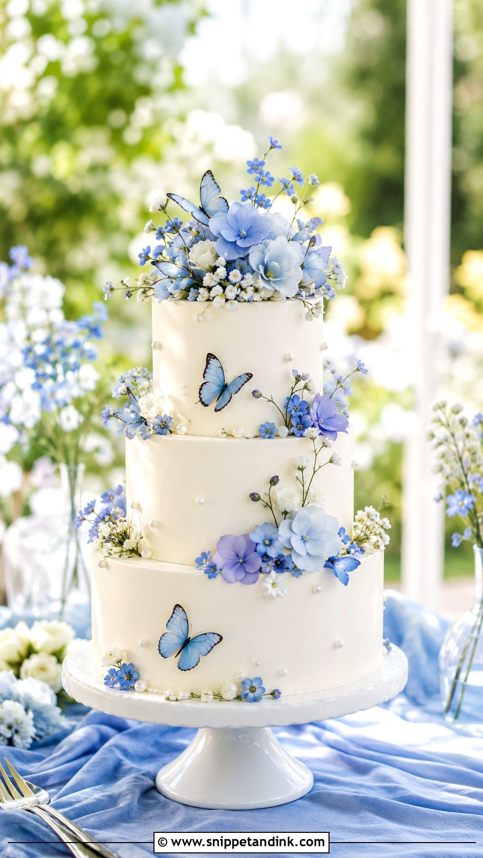 Butterfly Garden Wedding Cake With Square Tiers - Snippet and Ink - 20 Butterfly Garden Cake Ideas for Wedding