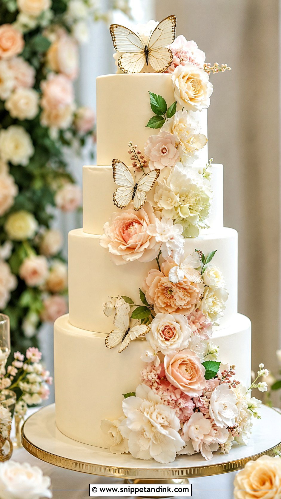Butterfly Garden Wedding Cake With Sugar Flowers - Snippet and Ink - 20 Butterfly Garden Cake Ideas for Wedding