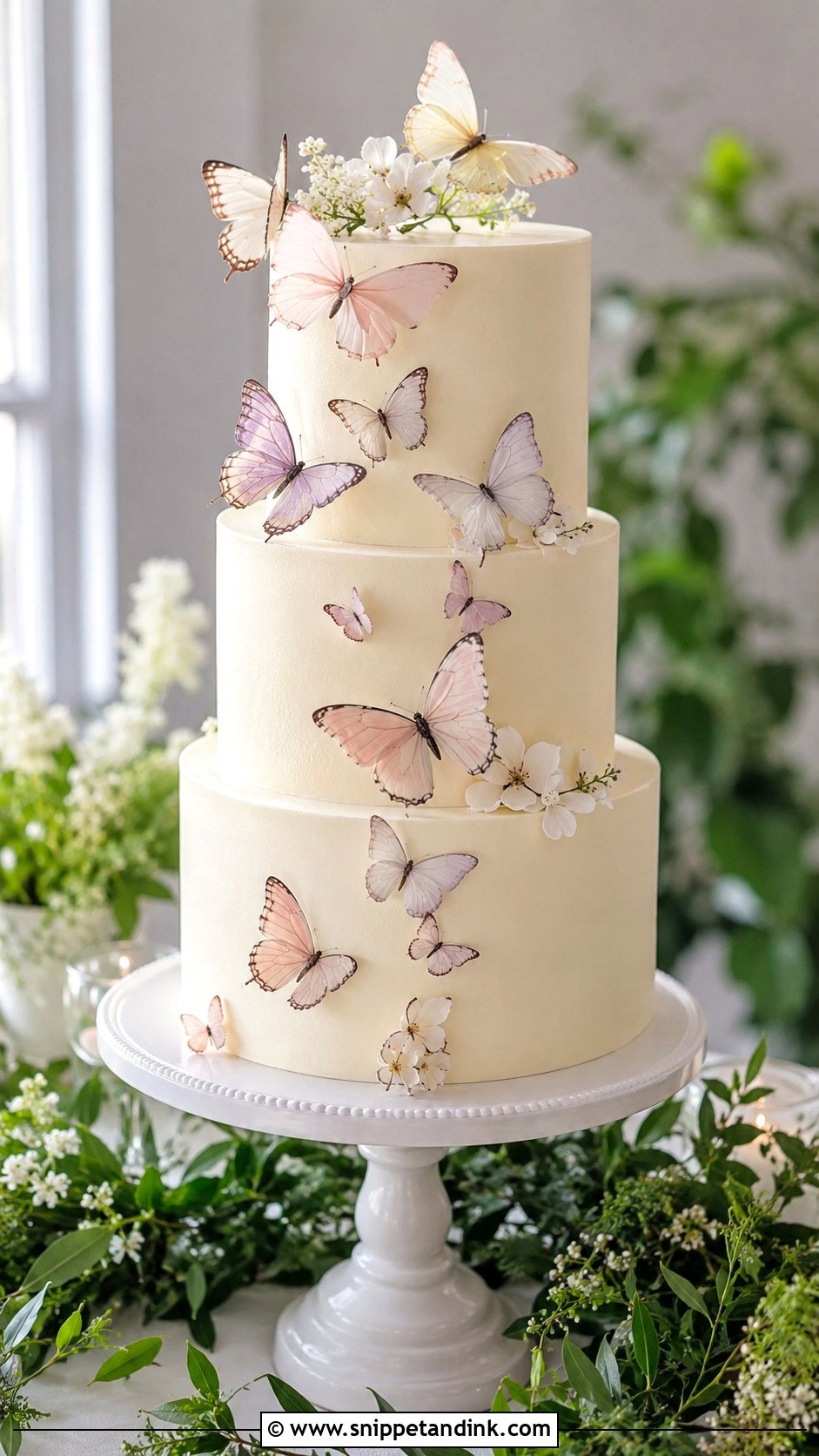 Butterfly Garden Wedding Cake With Wafer Paper Butterflies - Snippet and Ink - 20 Butterfly Garden Cake Ideas for Wedding