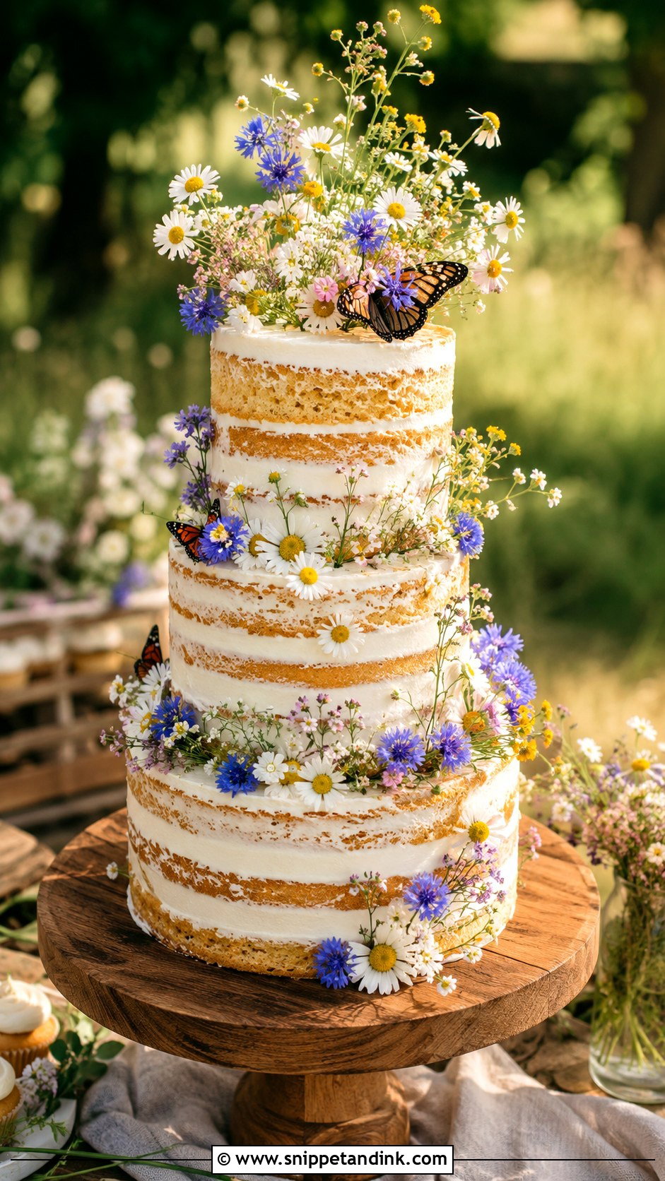 Butterfly Garden Wedding Cake With Wildflowers - Snippet and Ink - 20 Butterfly Garden Cake Ideas for Wedding