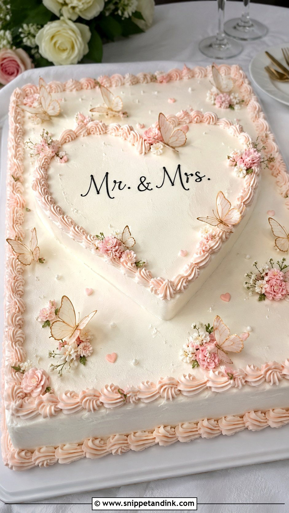 Butterfly Heart Sheet Cake - Snippet and Ink - 20 Butterfly Heart Cake Ideas for Wedding