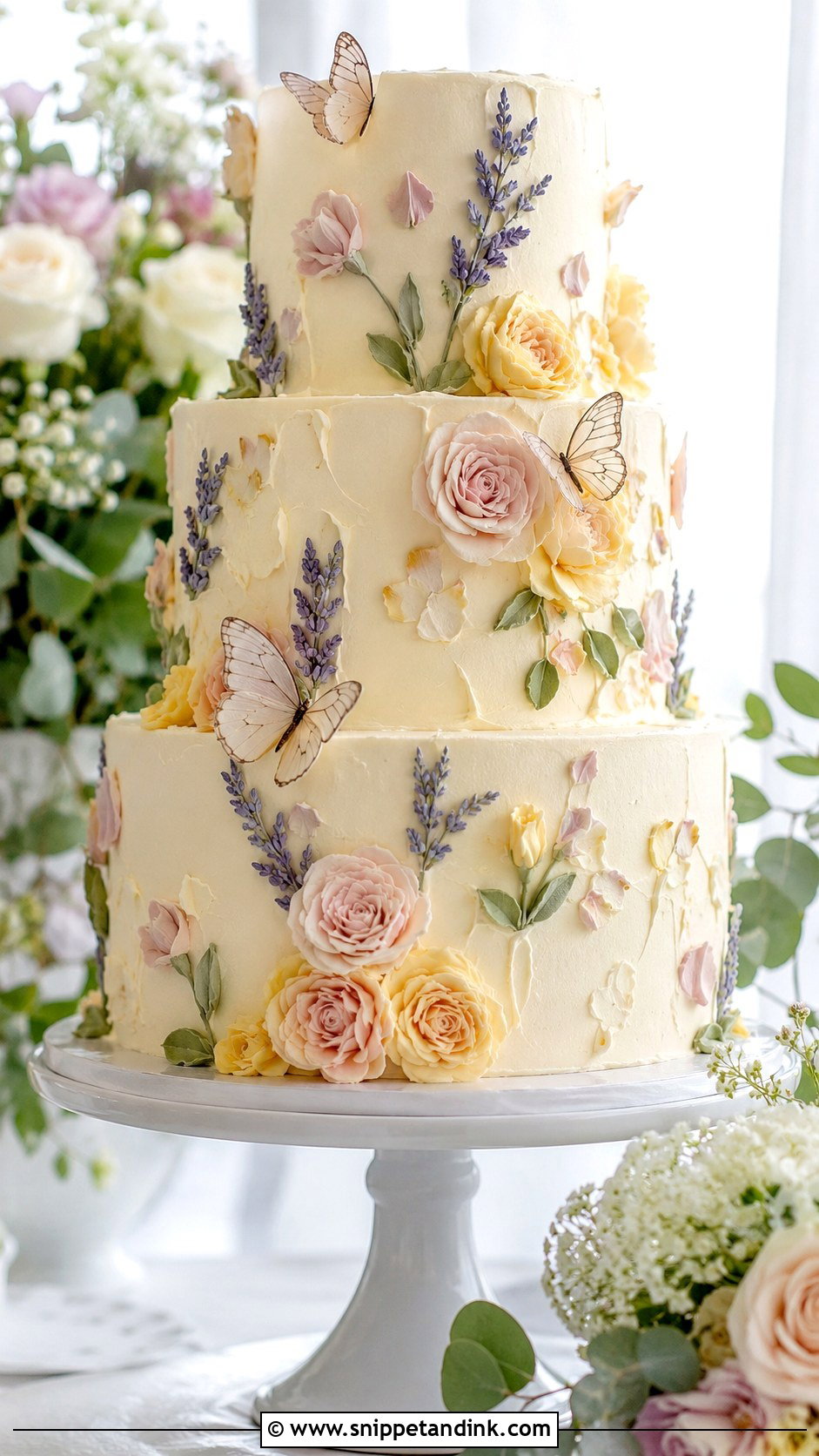 Butterfly Wedding Cake With Buttercream Flowers - Snippet and Ink - 20 Butterfly Cake Ideas for Wedding