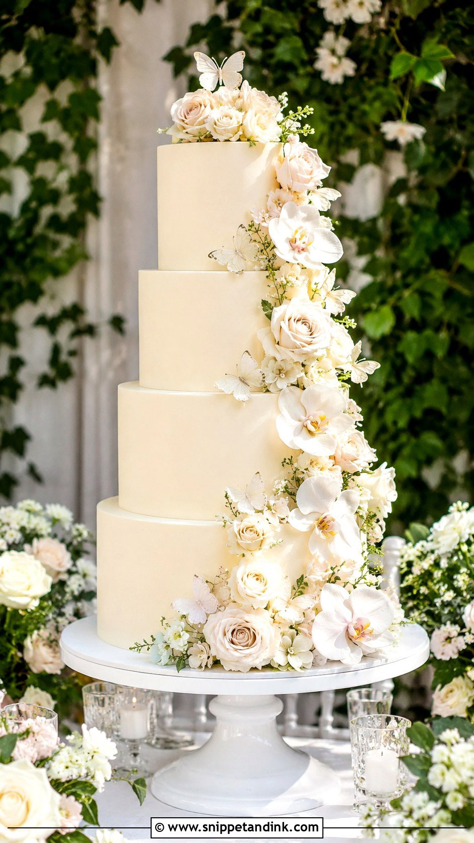 Butterfly Wedding Cake With Floral Cascade - Snippet and Ink - 20 Cake Ideas with Butterfly Decorations for Wedding