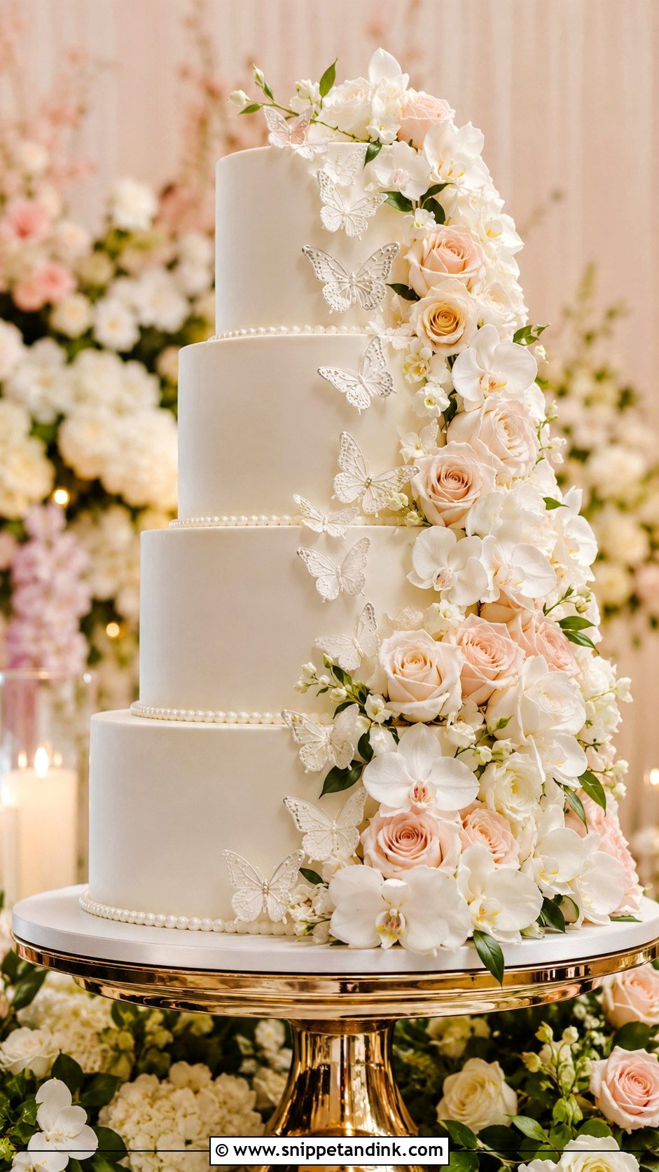 Butterfly Wedding Cake With Floral Cascade - Snippet and Ink - 20 Butterfly Cake Ideas for Wedding