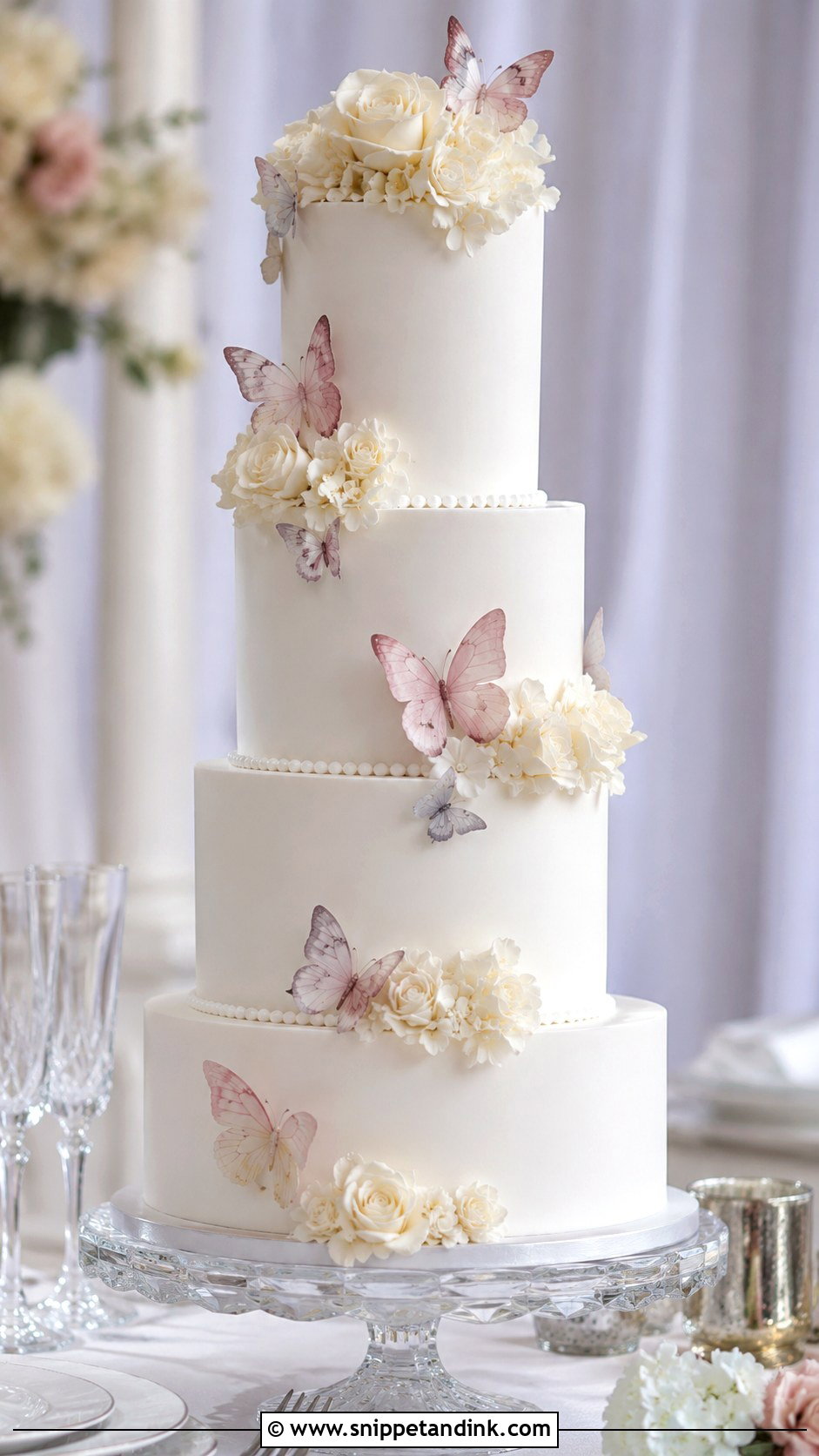 Butterfly Wedding Cake With Fondant Tiers - Snippet and Ink - 20 Butterfly Cake Ideas for Wedding