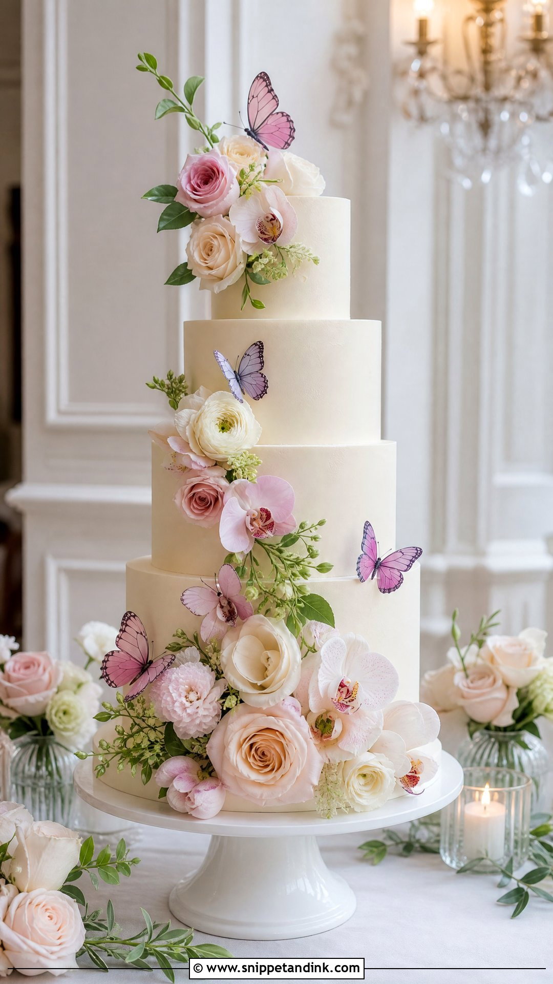 Butterfly Wedding Cake With Fresh Flowers - Snippet and Ink - 25 Butterfly Cake Design Ideas for Wedding