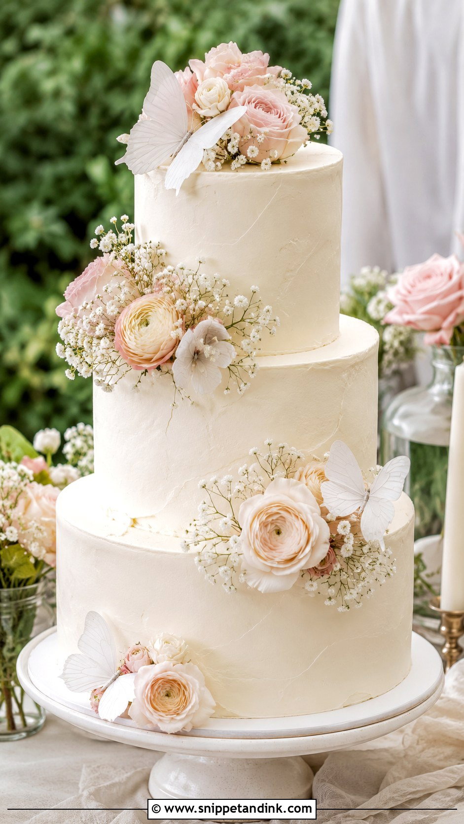 Butterfly Wedding Cake With Fresh Flowers - Snippet and Ink - 20 Butterfly Cake Ideas for Wedding
