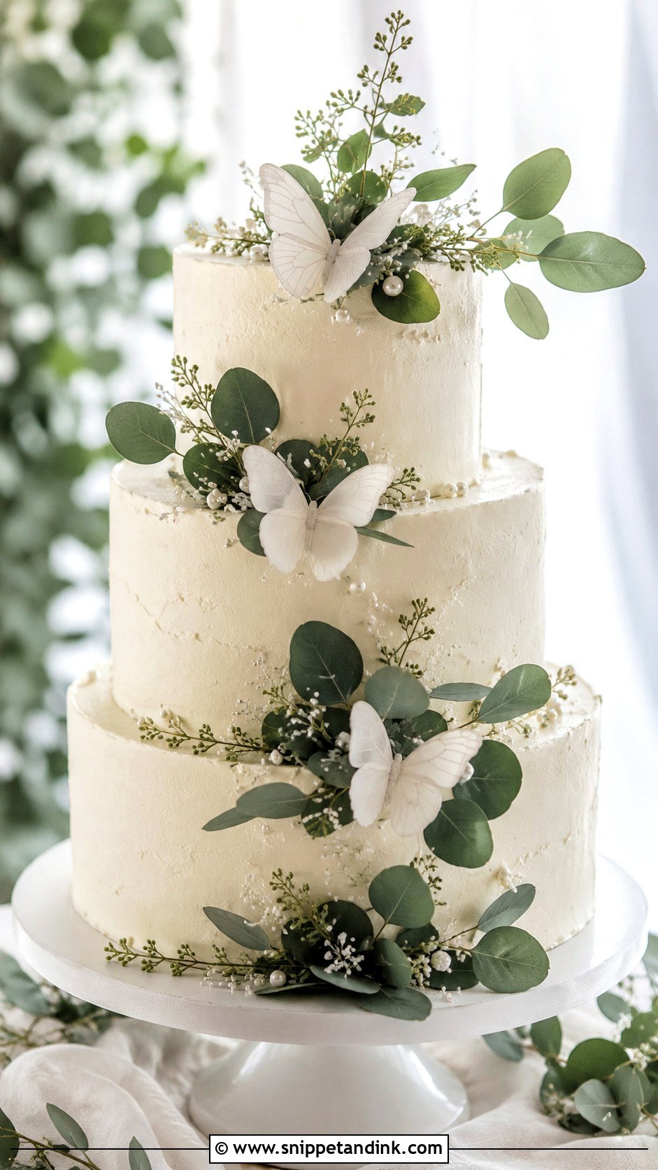 Butterfly Wedding Cake With Greenery - Snippet and Ink - 20 Cake Ideas with Butterfly Decorations for Wedding