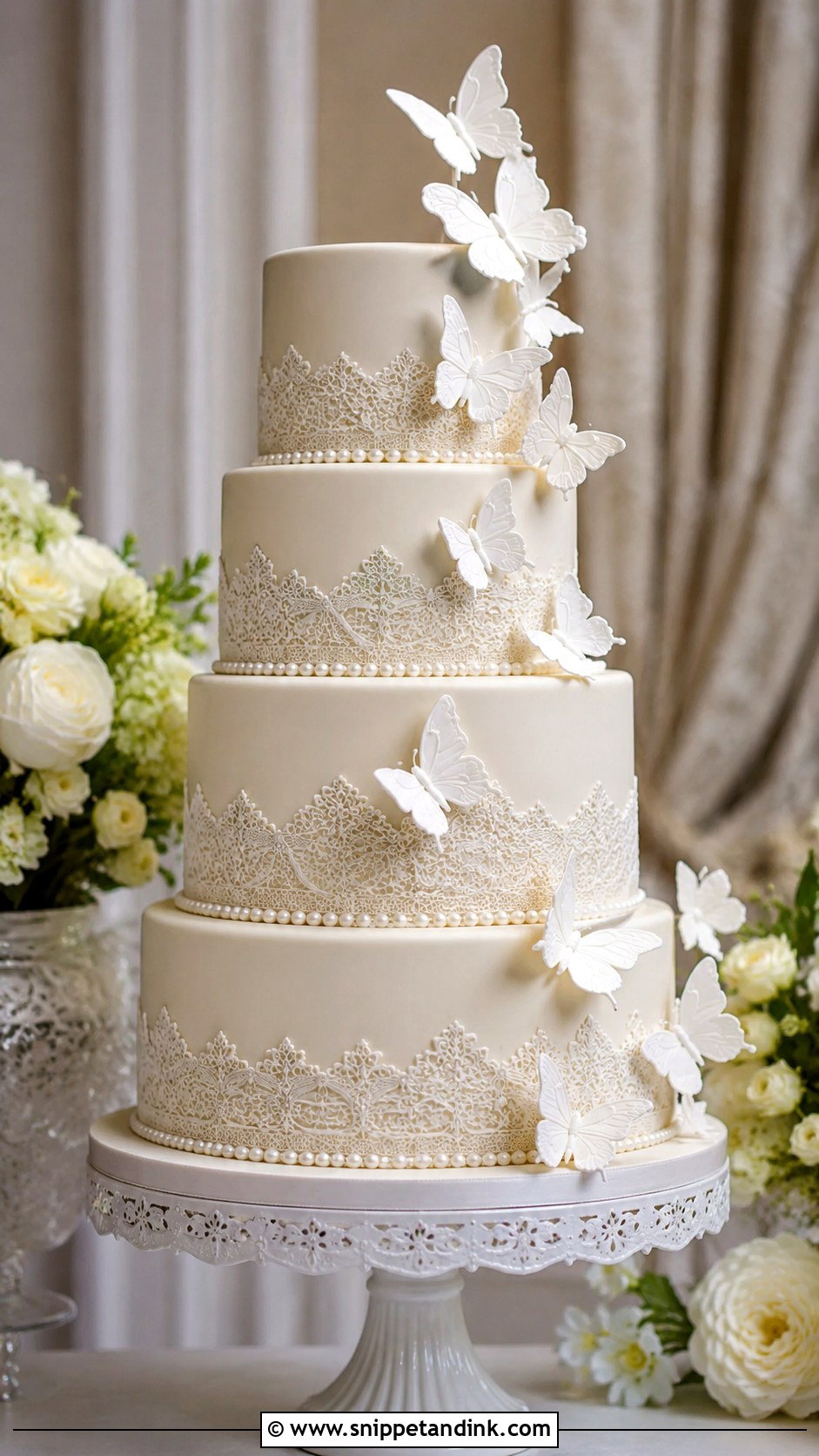 Butterfly Wedding Cake With Lace - Snippet and Ink - 20 Cake Ideas with Butterfly Decorations for Wedding