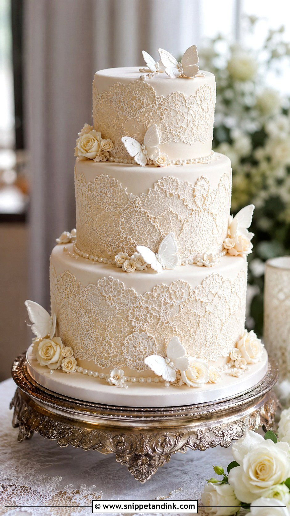 Butterfly Wedding Cake With Lace - Snippet and Ink - 20 Butterfly Cake Ideas for Wedding