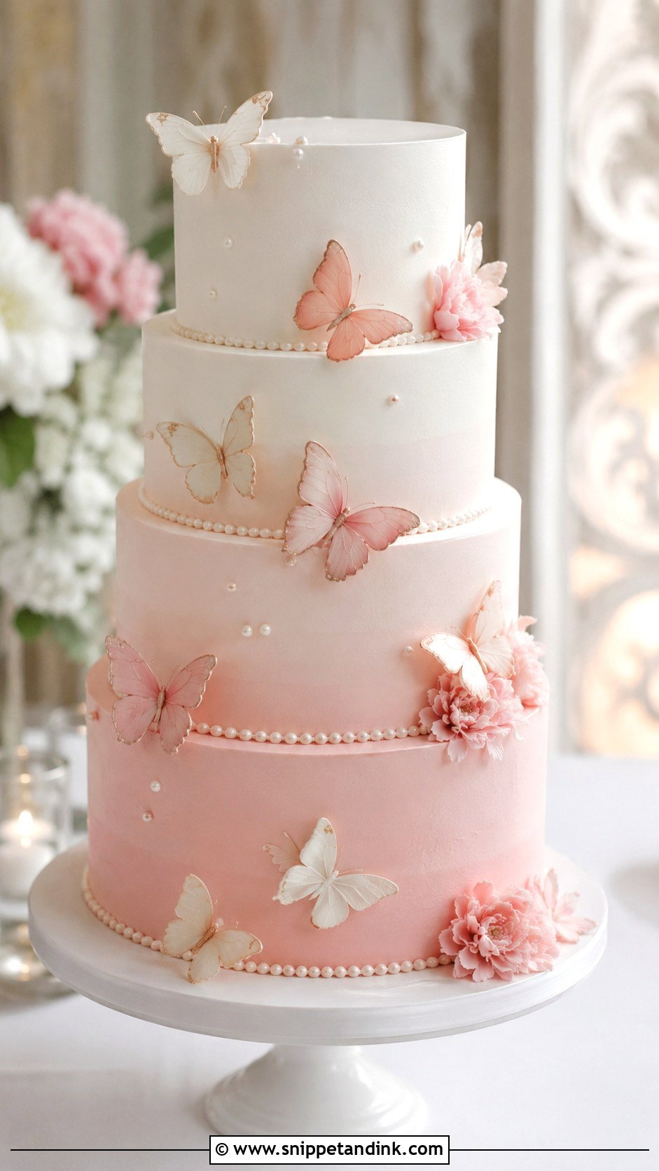Butterfly Wedding Cake With Ombre Tiers - Snippet and Ink - 20 Butterfly Cake Ideas for Wedding