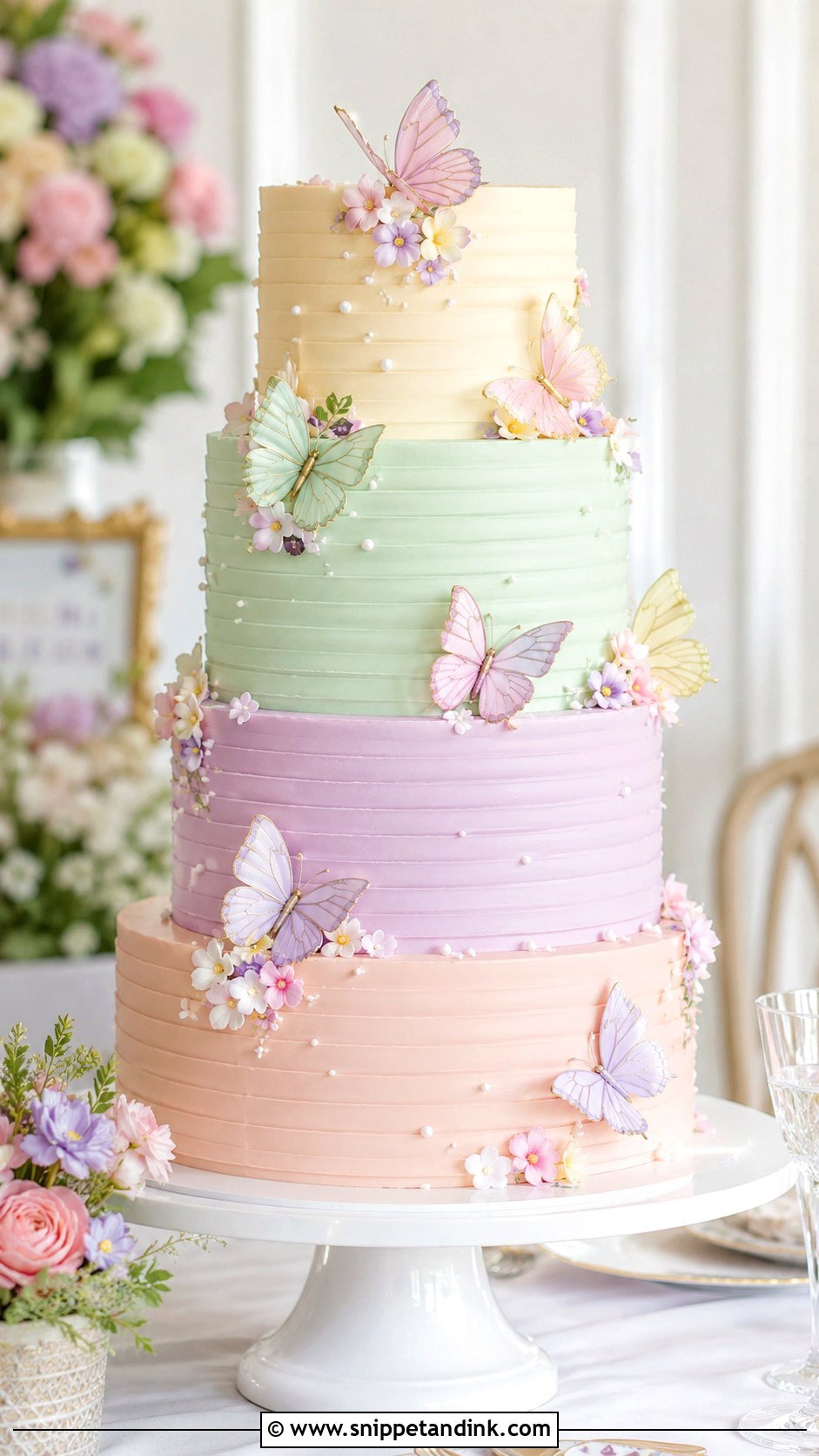 Butterfly Wedding Cake With Pastel Colors - Snippet and Ink - 20 Butterfly Cake Ideas for Wedding