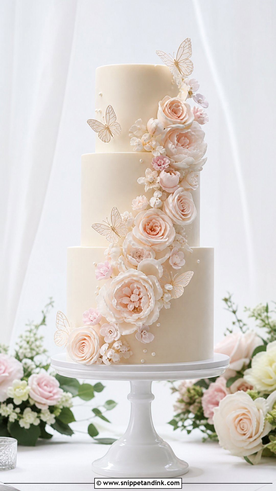 Butterfly Wedding Cake With Sugar Flowers - Snippet and Ink - 25 Butterfly Cake Design Ideas for Wedding
