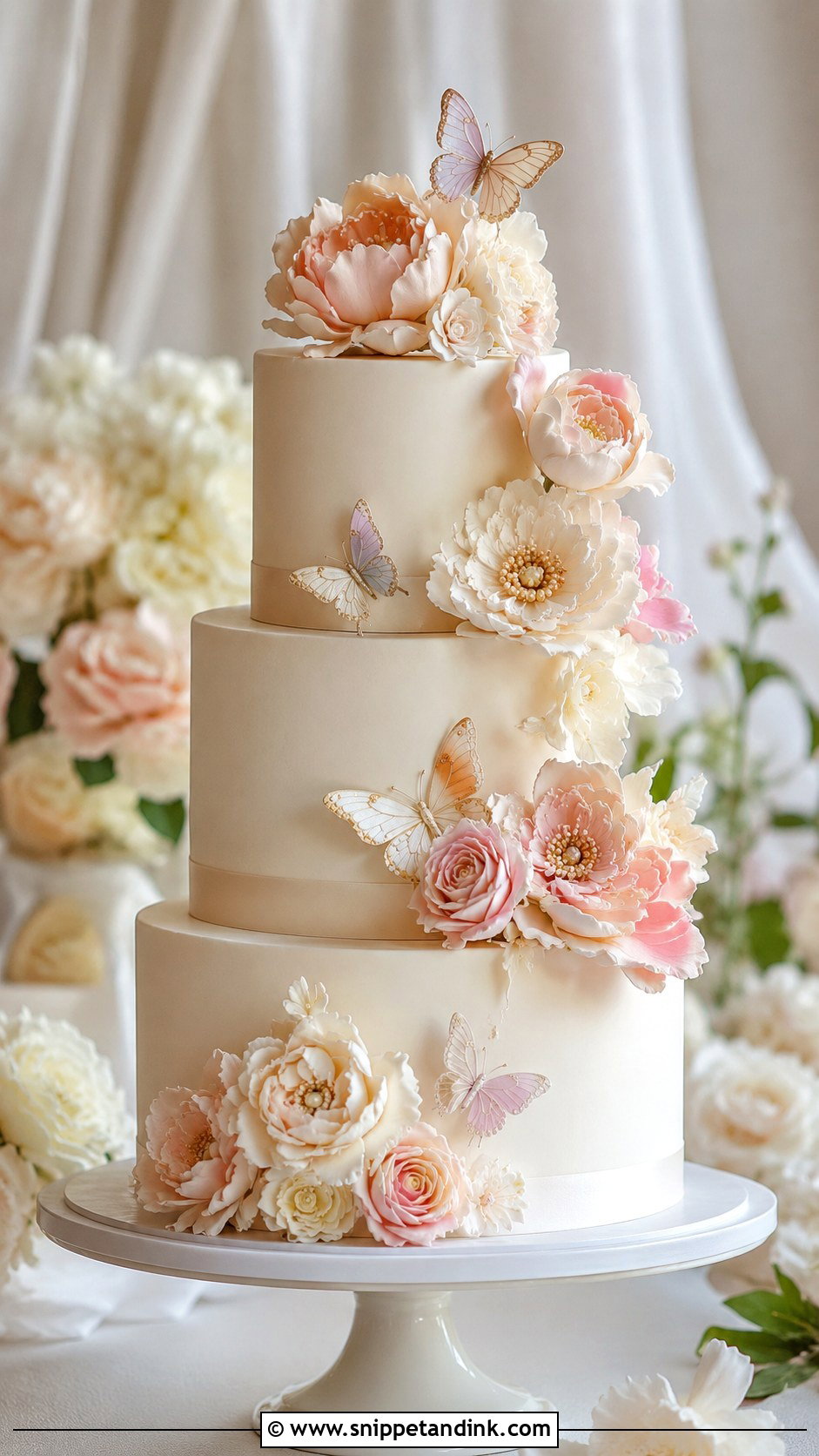 Butterfly Wedding Cake With Sugar Flowers - Snippet and Ink - 20 Cake Ideas with Butterfly Decorations for Wedding
