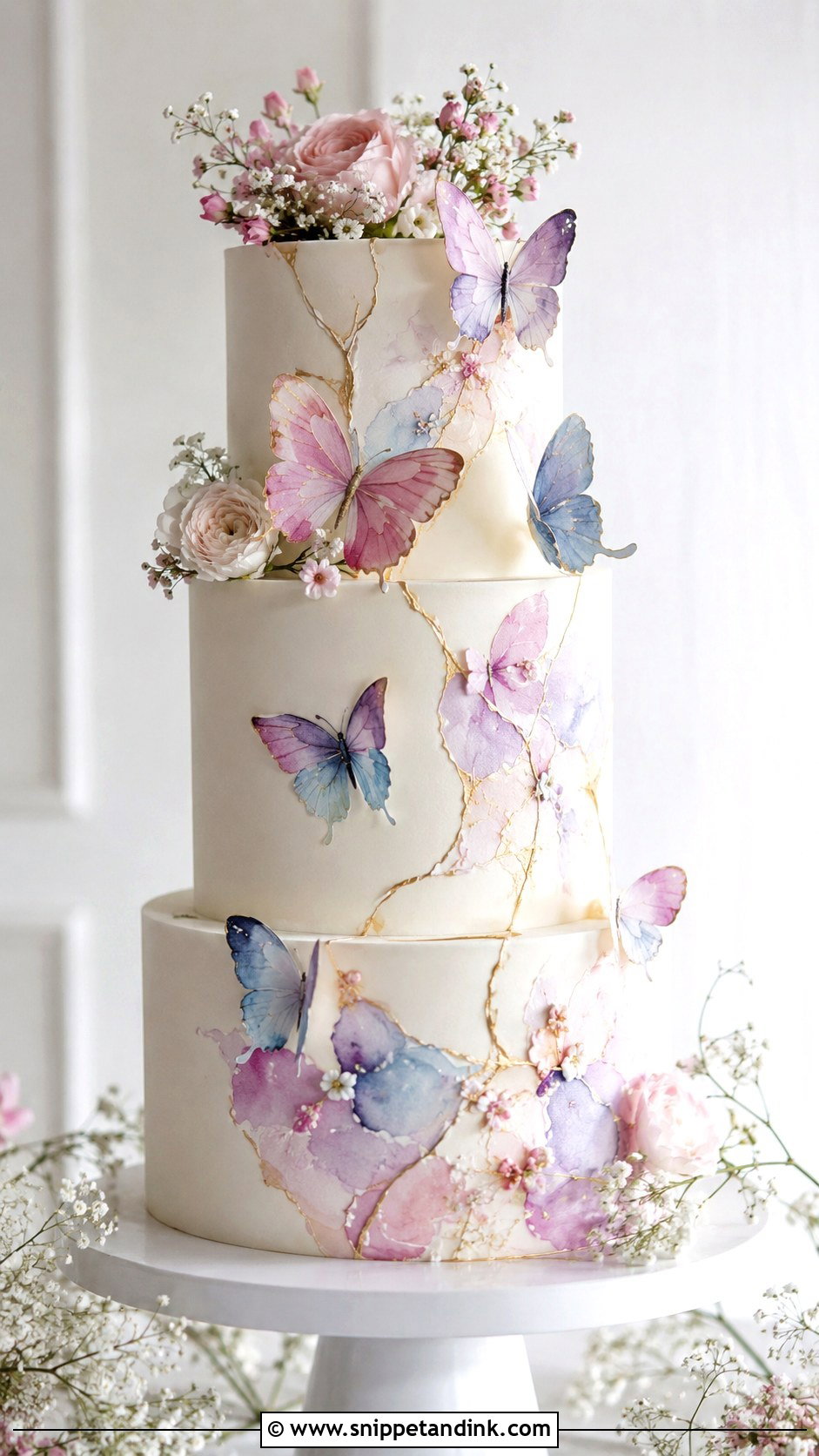 Butterfly Wedding Cake With Watercolor Butterflies - Snippet and Ink - 20 Butterfly Cake Ideas for Wedding