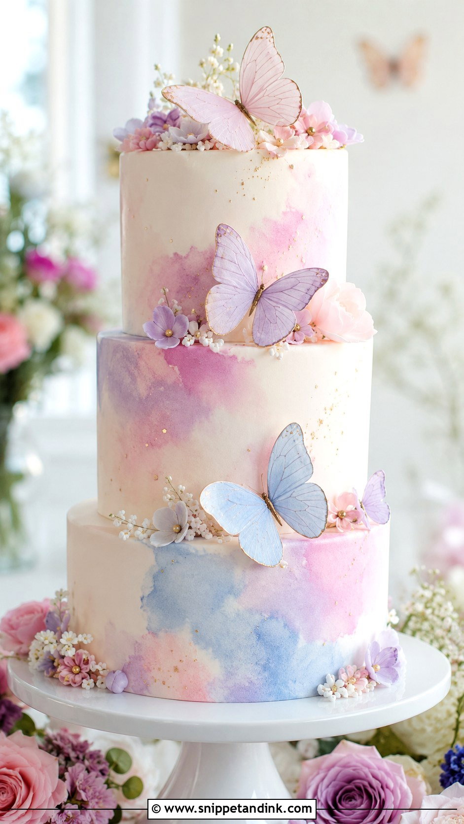 Butterfly Wedding Cake With Watercolor - Snippet and Ink - 20 Cake Ideas with Butterfly Decorations for Wedding