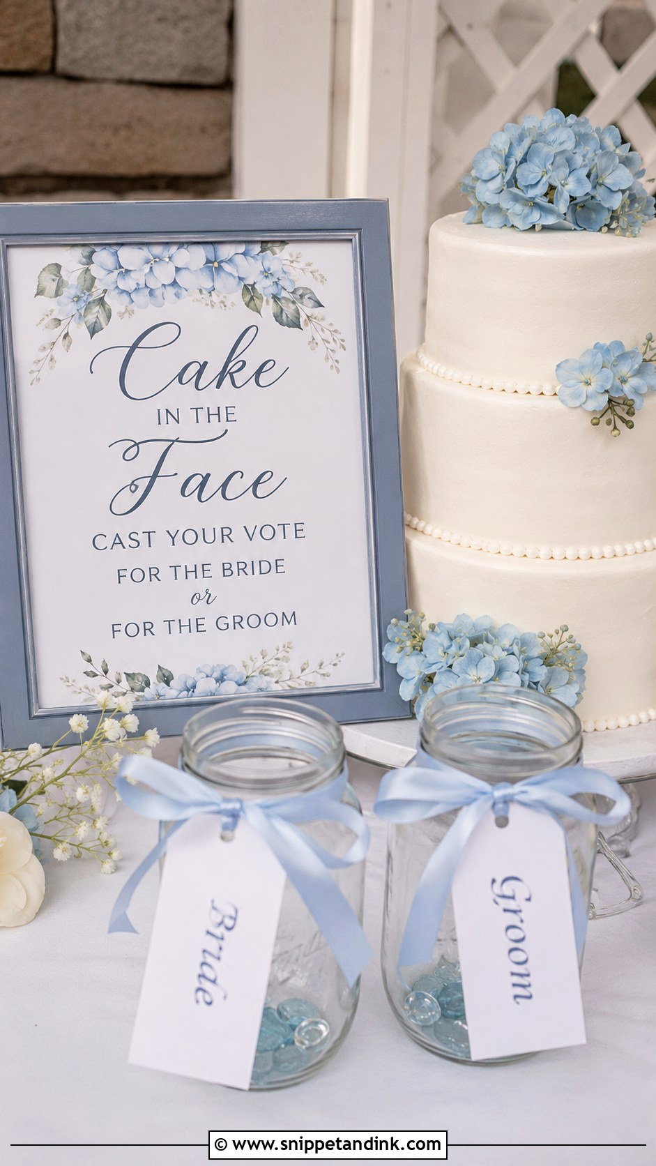 Cake In The Face Wedding Sign With Blue Wedding Colors - Snippet and Ink - 25 Cake in the Face Wedding Sign