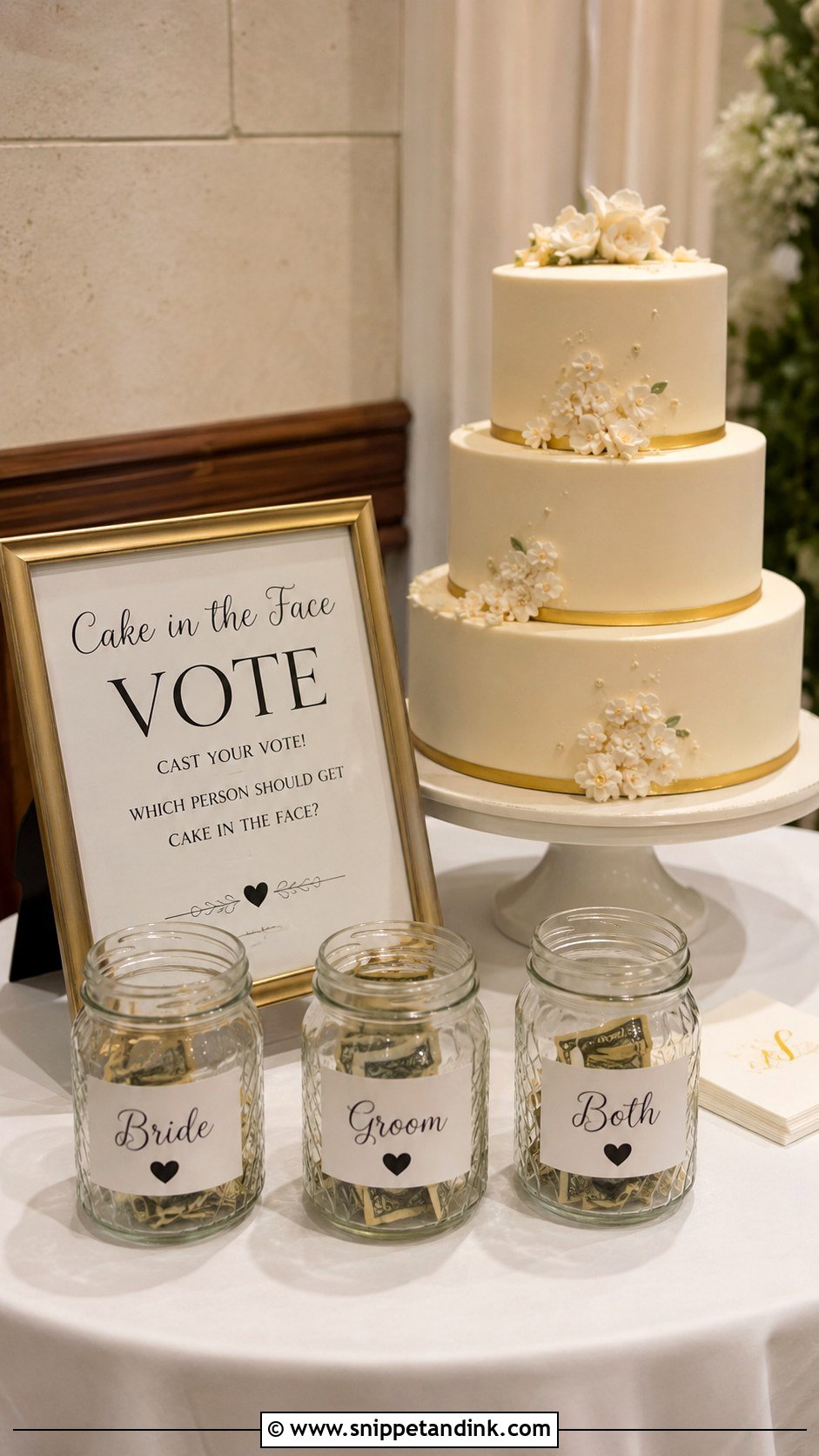 Cake In The Face Wedding Sign With Dollar Vote Jars - Snippet and Ink - 25 Cake in the Face Wedding Sign