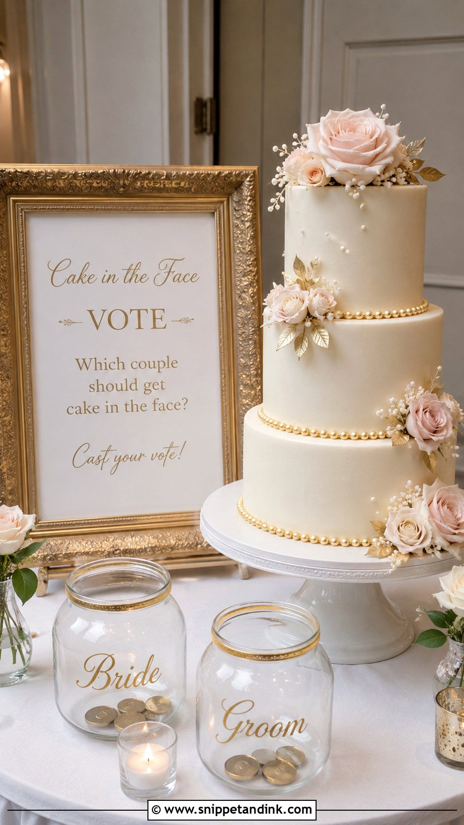 Cake In The Face Wedding Sign With Elegant Gold Frame - Snippet and Ink - 25 Cake in the Face Wedding Sign