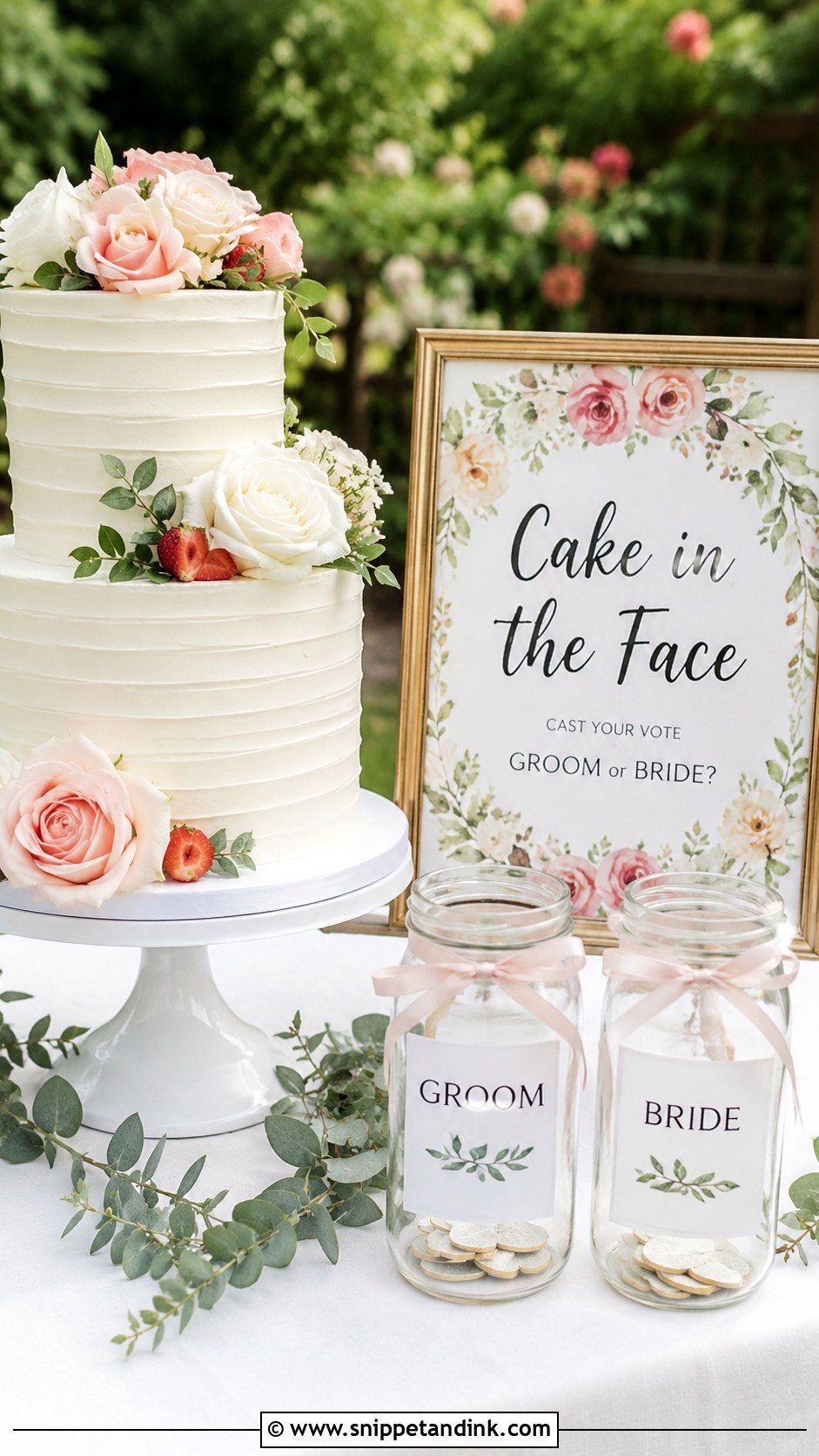 Cake In The Face Wedding Sign With Floral Border - Snippet and Ink - 25 Cake in the Face Wedding Sign