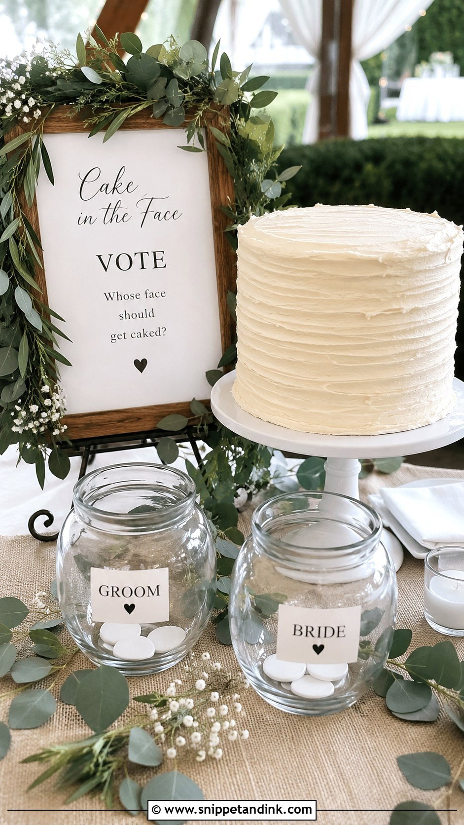 Cake In The Face Wedding Sign With Greenery Decor - Snippet and Ink - 25 Cake in the Face Wedding Sign