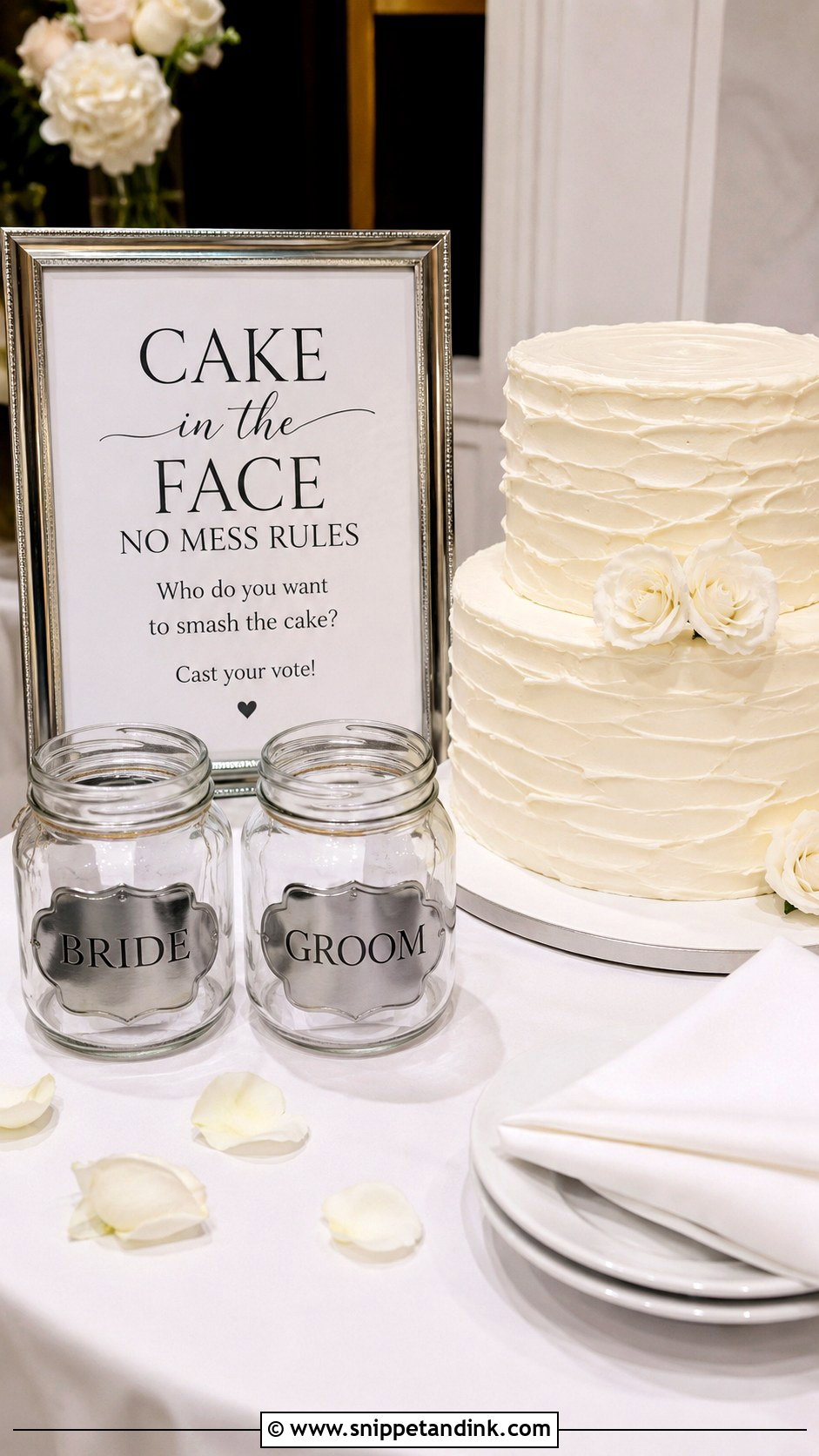 Cake In The Face Wedding Sign With No Mess Rules - Snippet and Ink - 25 Cake in the Face Wedding Sign