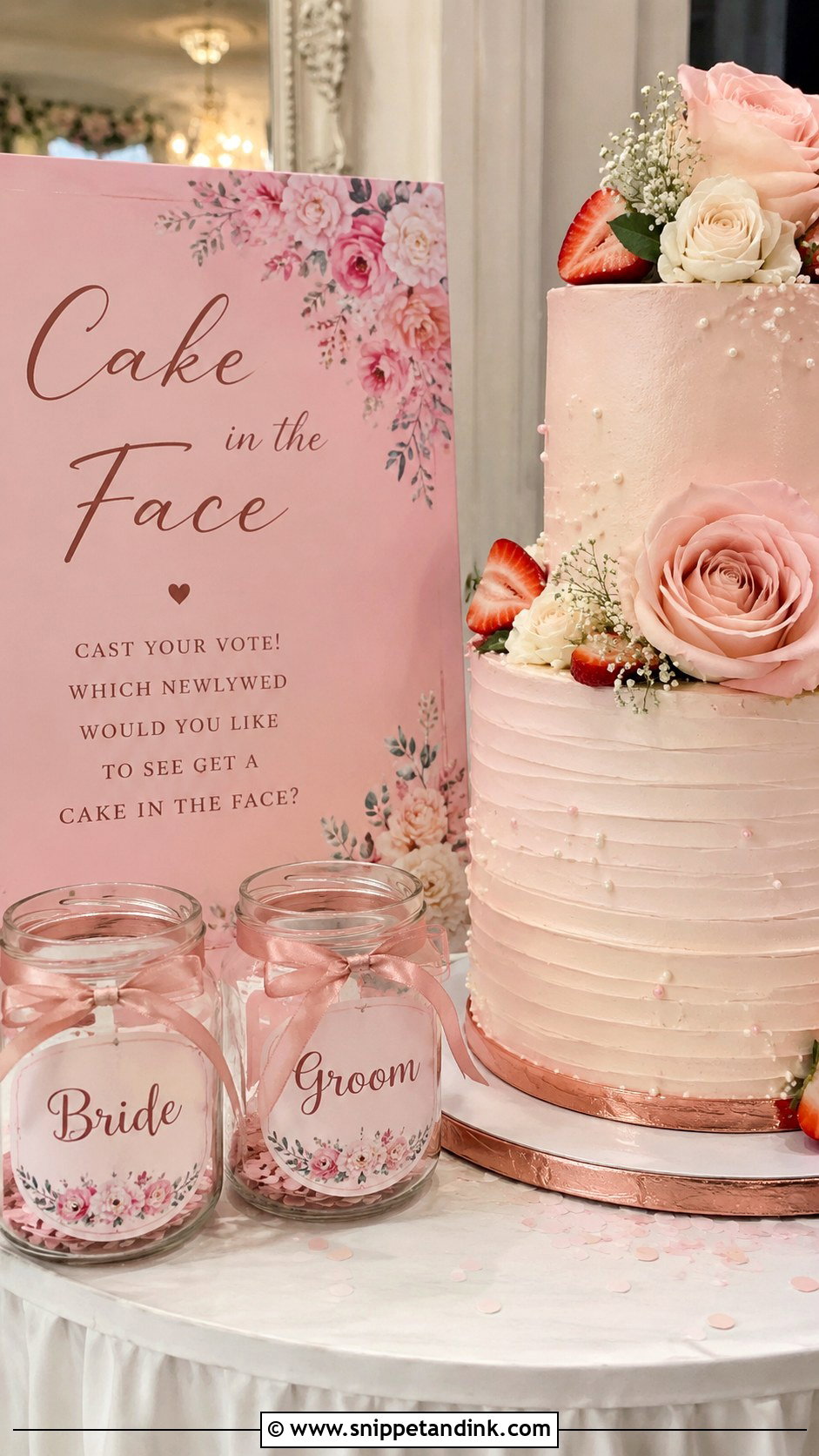 Cake In The Face Wedding Sign With Pink Wedding Colors - Snippet and Ink - 25 Cake in the Face Wedding Sign