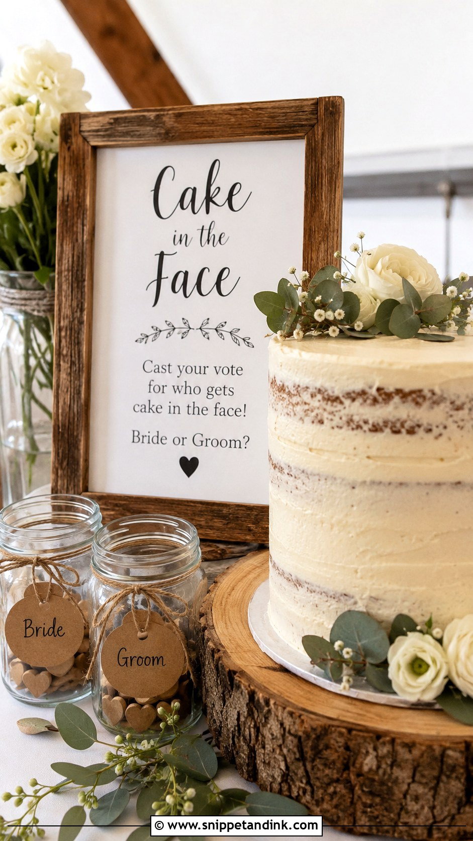 Cake In The Face Wedding Sign With Rustic Wood Frame - Snippet and Ink - 25 Cake in the Face Wedding Sign