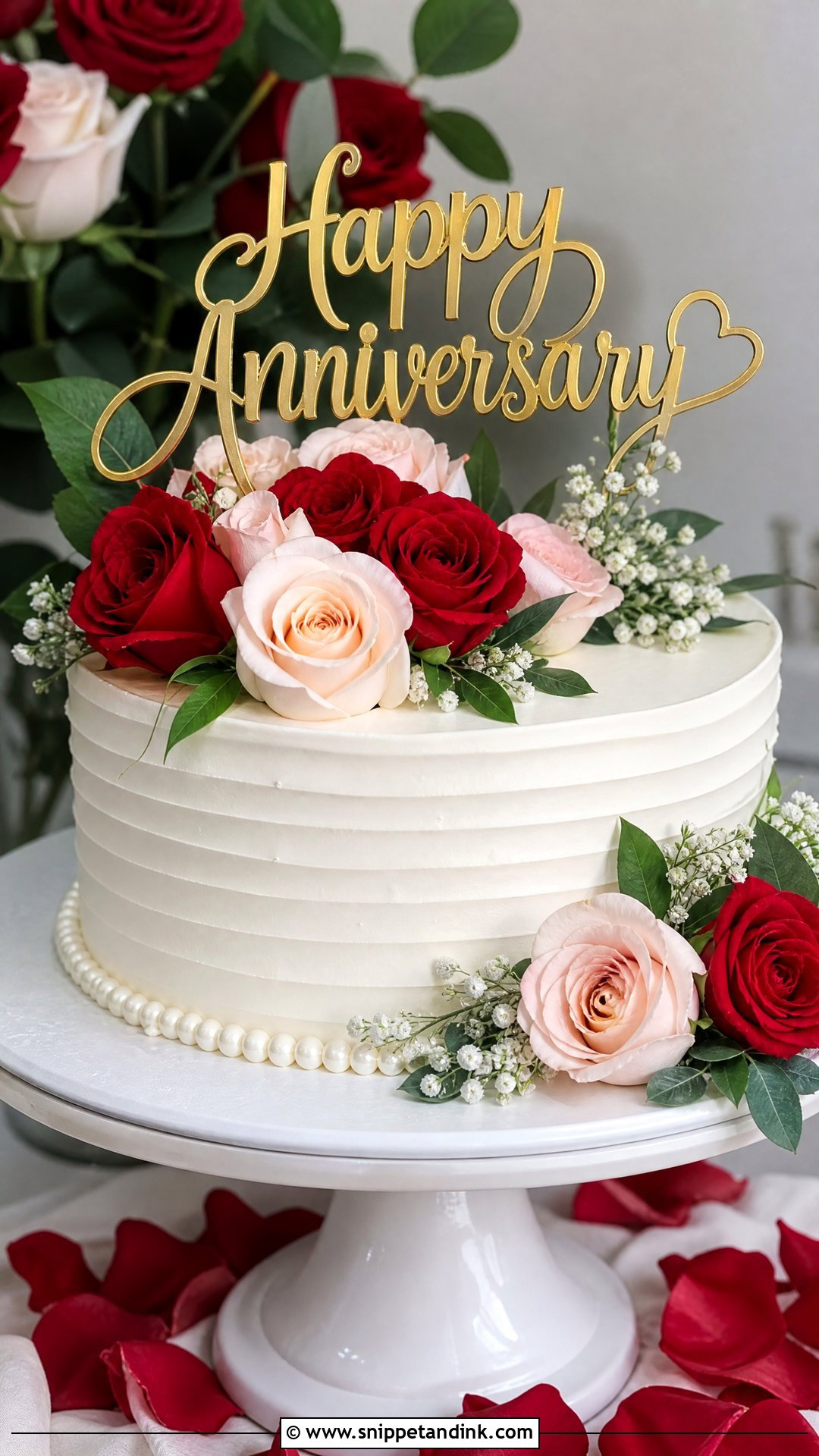 Cake With Fresh Roses For Anniversary - Snippet and Ink - 30 Marriage Anniversary Cake Design Ideas