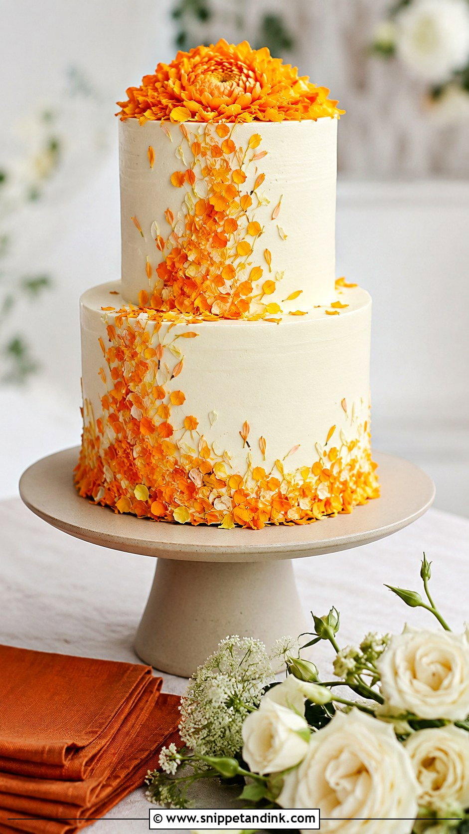 Calendula Wedding Cake - Snippet and Ink - 20 Edible Flowers on Cake Ideas for Wedding