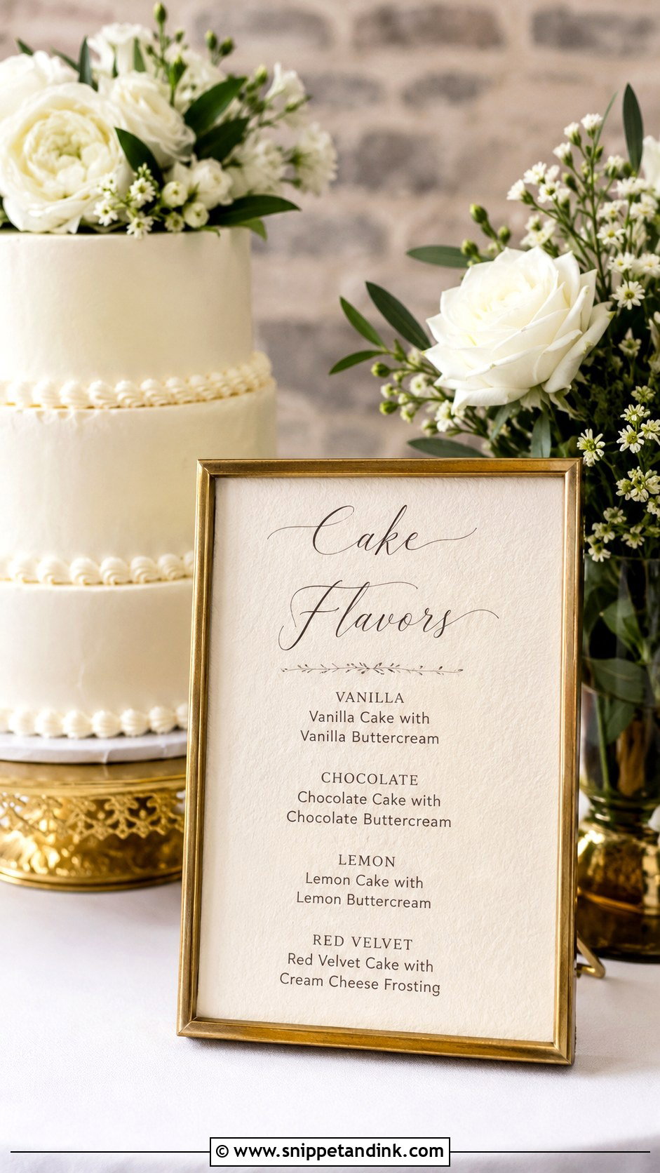 Calligraphy Wedding Cake Flavor Sign - Snippet and Ink - 20 Wedding Cake Flavour Sign Ideas