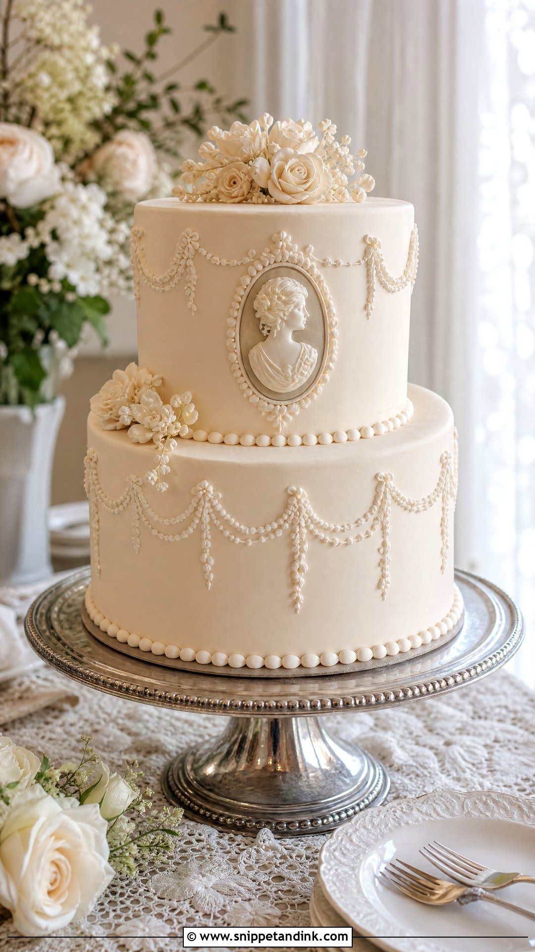Cameo Wedding Cake - Snippet and Ink - 20 Old Money Cake Ideas for Wedding