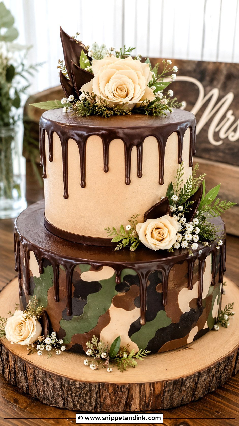 Camo Wedding Cake With Chocolate Drip - Snippet and Ink - 20 Camo Wedding Cake Ideas