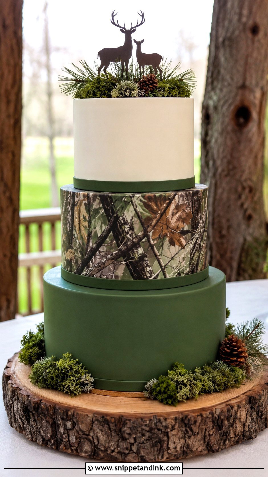 Camo Wedding Cake With Deer Topper - Snippet and Ink - 20 Camo Wedding Cake Ideas
