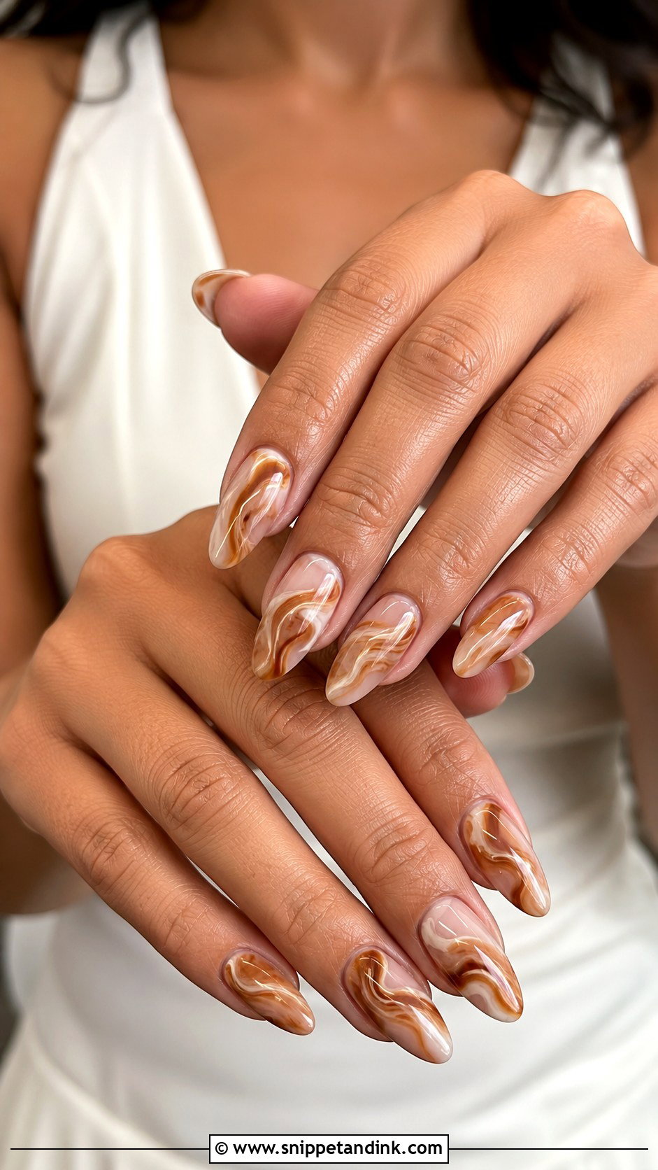 Caramel Swirl Fall Wedding Guest Nails - Snippet and Ink - 20 Fall Wedding Guest Nails