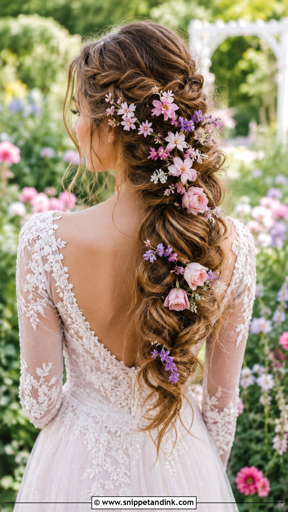 Cascading Braid With Pastel Flowers - Snippet and Ink - 20 Garden Wedding Hairstyles