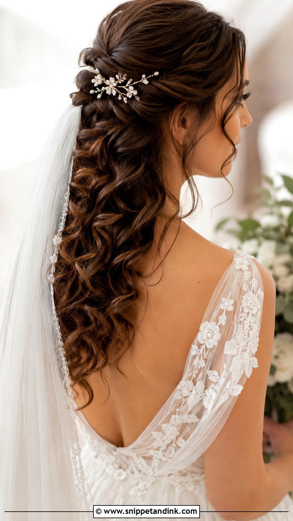 Cascading Curls Half Updo - Snippet and Ink - 20 Hair Styles for Brides