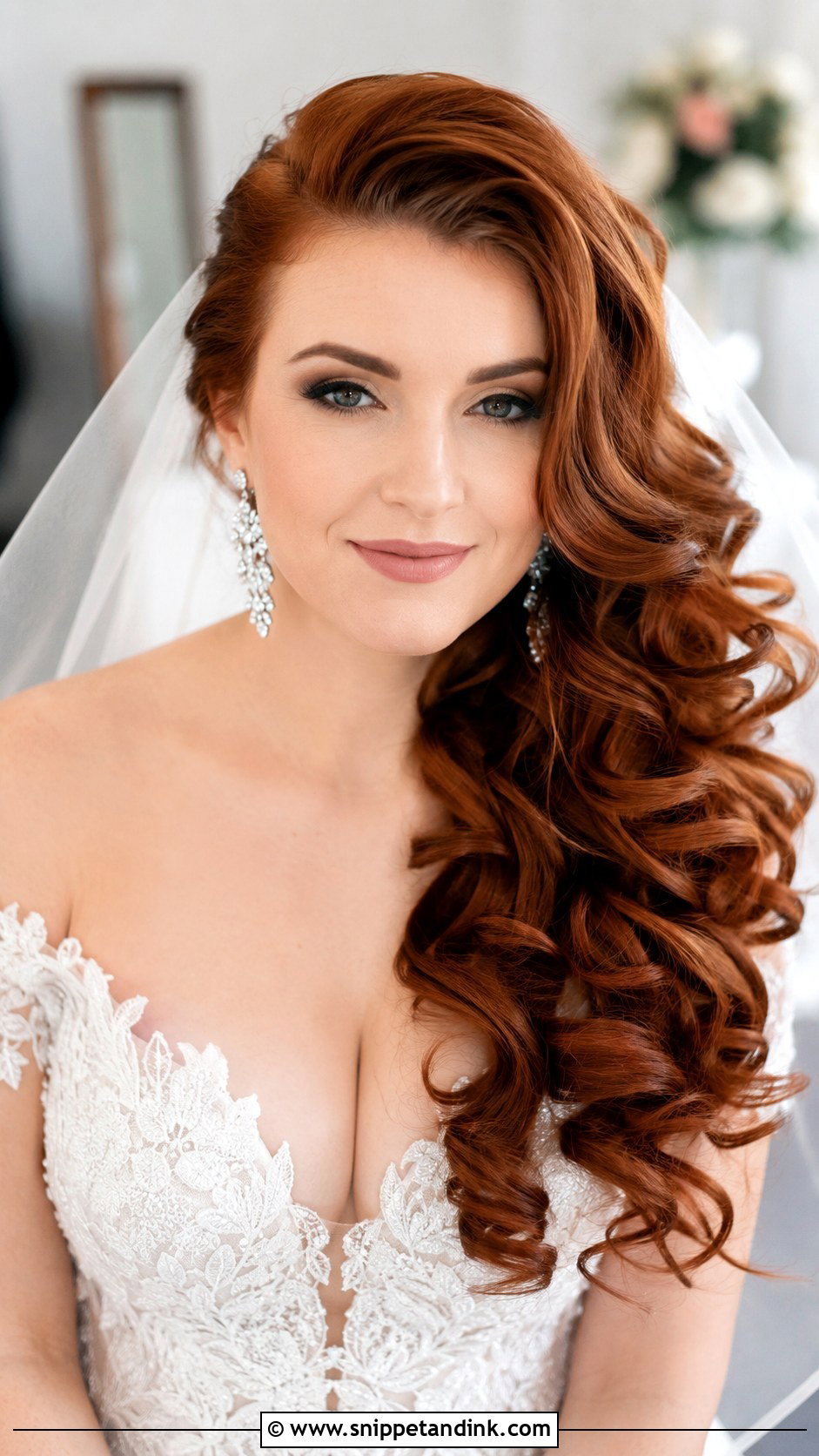 Cascading Curls With Deep Side Part - Snippet and Ink - 30 Long Hair Wedding Styles
