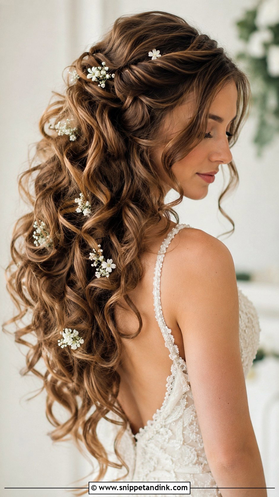 Cascading Curls With Floral Pins - Snippet and Ink - 25 Wedding Hairstyles with Flowers