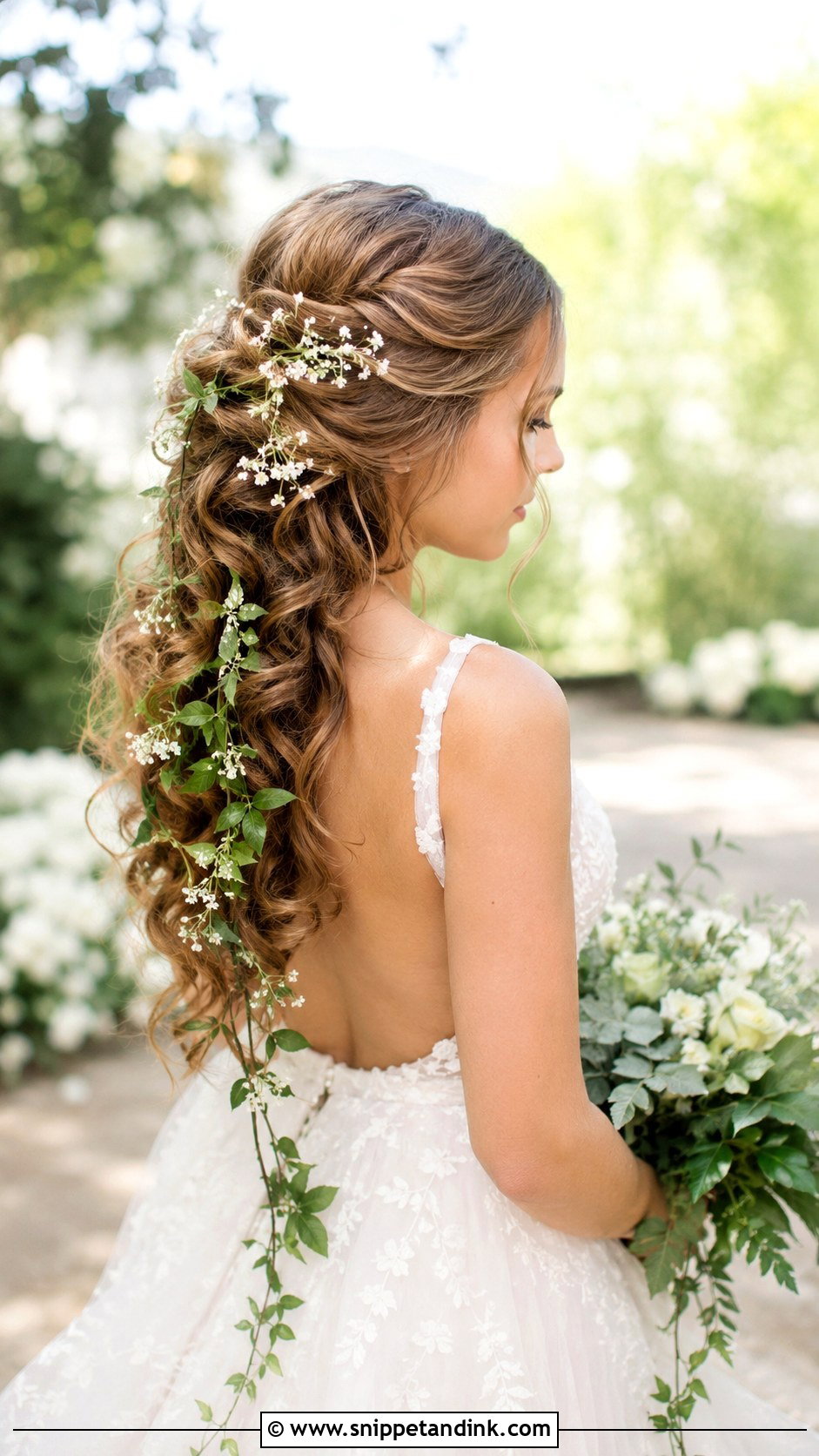 Cascading Curls With Floral Vine - Snippet and Ink - 20 Flowers in Hair Wedding