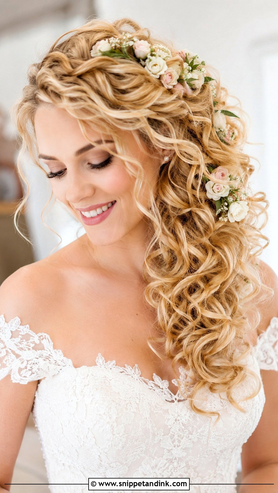 Cascading Curls With Side Sweep - Snippet and Ink - 20 Hollywood Glam Wedding Hair Ideas