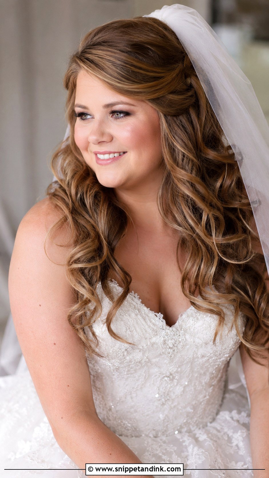 Cascading Curls With Veil - Snippet and Ink - 25 Round Face Hairstyles for Wedding